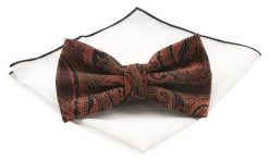 Mucha Męska z Białą Poszetką - Chattier - Odcienie Miedzi. Białe krawaty i muchy męskie Chattier, bez wzorów, z mikrofibry, eleganckie. Za 59.00 zł.