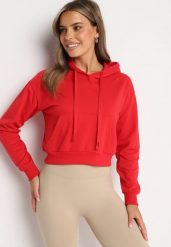 Czerwona Bluza z Dodatkiem Bawełny z Kapturem Wykończona Ściągaczami Evista. Czerwone bluzy z kapturem damskie Born2be, l, z bawełny. Za 29.99 zł.