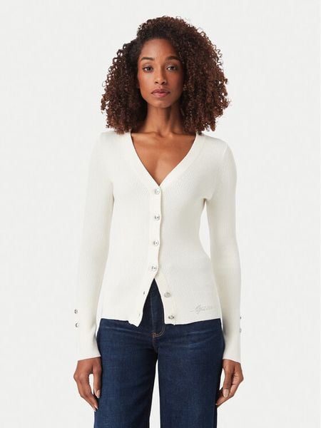 Guess Kardigan W6YR11 Z0950 Kremowy Slim Fit. Białe kardigany damskie Guess, xs, z aplikacjami, z wiskozy. Za 394.99 zł.