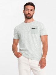 Bawełniany męski t-shirt z literowym printem i kieszonką – żółto-zielony V4 - Rozmiar: M. Żółte t-shirty męskie Ombre Clothing, m, bez wzorów, z bawełny, bez kołnierzyka. W wyprzedaży za 45.50 zł.
