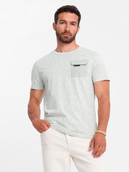 Bawełniany męski t-shirt z literowym printem i kieszonką – żółto-zielony V4 - Rozmiar: M. Żółte t-shirty męskie Ombre Clothing, m, bez wzorów, z bawełny, bez kołnierzyka. W wyprzedaży za 45.50 zł.