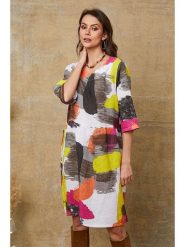 Fleur de Lin Lniana sukienka "Quincy" w kolorze białym ze wzorem rozmiar: XL. Białe sukienki damskie Fleur de Lin, xl, bez wzorów, ze lnu, bez kołnierzyka, bez ramiączek, midi. Za 216.45 zł.