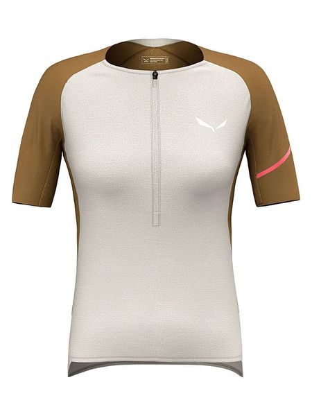 Salewa Koszulka kolarska "Vento Merino" w kolorze beżowo-jasnobrązowym rozmiar: 38. Brązowe bluzki sportowe damskie Salewa, bez wzorów, z lyocellu, bez ramiączek. Za 184.02 zł.
