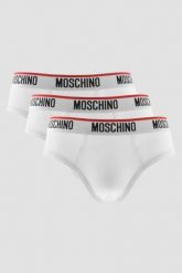 MOSCHINO Białe męskie slipy trzypak, Rozmiar S. Białe slipki męskie MOSCHINO, bez wzorów. W wyprzedaży za 199.99 zł.