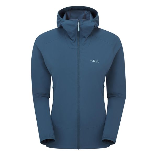 Kurtka softshellowa damska Rab Borealis Hoody z kapturem. Niebieskie kurtki damskie RAB, bez wzorów, z softshellu, z kapturem. Za 485.99 zł.