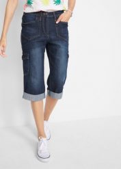 Dżinsy bojówki mid waist, ze stretchem. Niebieskie jeansy damskie bonprix. Za 112.99 zł.