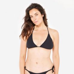 Góra kostiumu kąpielowego surfingowego damska Olaian Mae Simi teksturowana. Czarne bikini damskie OLAIAN, bez wzorów. Za 44.99 zł.