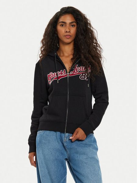 Guess Jeans Bluza W4BQ03 KC811 Czarny Regular Fit. Czarne bluzy bez kaptura damskie Guess Jeans, xs, z bawełny. Za 229.99 zł.