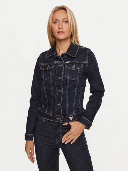 Guess Jeans Kurtka jeansowa W4YN55 D5CB1 Granatowy Regular Fit. Niebieskie kurtki damskie Guess Jeans, xxl, z aplikacjami, z bawełny, bez kaptura. Za 259.99 zł.