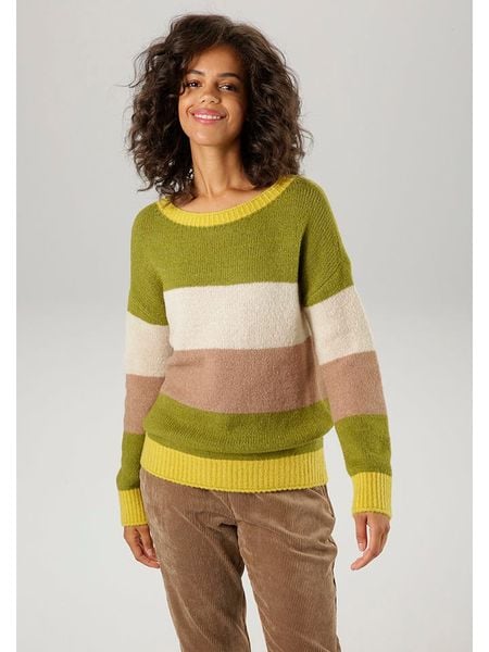 Aniston Sweter w kolorze zielono-beżowym rozmiar: 34. Brązowe swetry klasyczne damskie Aniston, ze splotem, bez kołnierzyka. Za 74.95 zł.