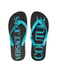 Versace Jeans Couture Japonki 80YA3SQ7 ZSS81 Turkusowy. Niebieskie klapki i japonki męskie Versace Jeans Couture, z jeansu. Za 249.99 zł.