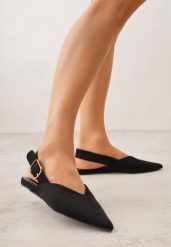 Czarne Sandały Typu Slingback z Wyciętą Cholewką Phellilea. Czarne sandały damskie Renee, bez wzorów, bez obcasa, na płaskiej podeszwie. Za 99.99 zł.