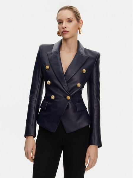 Balmain Marynarka DF0SG185LC62 Granatowy Regular Fit. Niebieskie marynarki i żakiety damskie Balmain, bez wzorów, ze skóry. Za 12,479.99 zł.