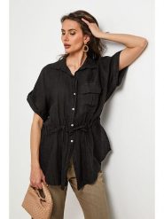 Lin Passion Lniana bluzka w kolorze czarnym rozmiar: 36/38. Czarne bluzki damskie Lin Passion, bez wzorów, ze lnu, klasyczne, bez kołnierzyka, bez ramiączek. Za 173.99 zł.