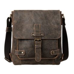 Męska torba na ramię Canaletto – postarzana skóra i wykończenia w starym złocie TM253s235. Brązowe torby męskie na ramię bez wzorów, ze skóry, na ramię. Za 299.25 zł.