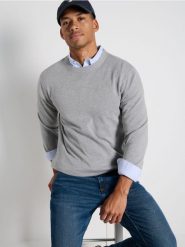 Sweter - szary. Szare swetry męskie Sinsay, l, bez wzorów, z bawełny, bez kołnierzyka. Za 39.99 zł.
