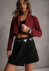 Czarne Spódnico-Szorty z Metalicznymi Sercami przy Łańcuszku Meztila. Czarne szorty damskie Renee, bez wzorów. Za 109.99 zł.