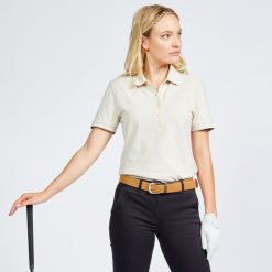 Koszulka polo do golfa damska z krótkim rękawem Inesis MW500. Niebieskie bluzki damskie INESIS, m, bez wzorów, z bawełny, klasyczne, bez kołnierzyka, bez ramiączek. Za 59.99 zł.