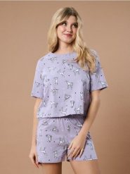 Bawełniana piżama dwuczęściowa z motywem psów - fioletowy. Fioletowe piżamy damskie Sinsay, l, bez wzorów, z bawełny, bez ramiączek. Za 39.99 zł.