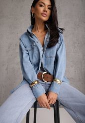 Niebieska Koszula Denimowa z Bawełną o Kroju Oversize Dinista. Niebieskie koszule damskie Renee, l, bez wzorów, z bawełny, boho, bez kołnierzyka, bez ramiączek. Za 139.99 zł.