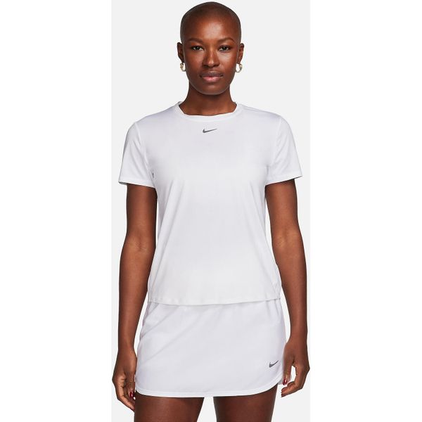 Koszulka sportowa damska Nike One Classic. Białe bluzki sportowe damskie Nike, l, z materiału, bez kołnierzyka, bez ramiączek. Za 286.00 zł.