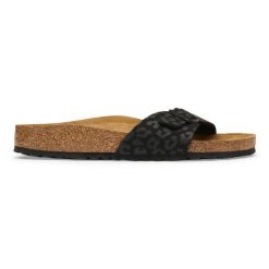Birkenstock Madrid SYN Black Klapki damskie. Czarne klapki damskie Birkenstock, bez wzorów, z jeansu, bez obcasa. Za 369.99 zł.