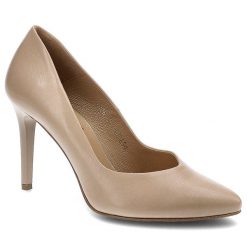 Beżowe Czółenka Clasicco Damskie Eleganckie Obuwie. Brązowe czółenka damskie Clasicco, z aplikacjami, ze skóry, bez obcasa, na szpilce. Za 379.00 zł.