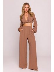 Made of emotion Spodnie w kolorze jasnobrązowym rozmiar: M. Brązowe spodnie materiałowe damskie Made Of Emotion, bez wzorów, z materiału, z podwyższonym stanem. Za 149.99 zł.