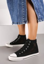 Czarne Trampki z Wysoką Cholewką Ozdobione Perforacją Velagia. Czarne trampki i tenisówki damskie Born2be, bez wzorów, przed kolano. Za 19.99 zł.