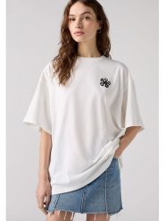 Levi's Koszulka w kolorze białym ze wzorem rozmiar: S. Białe bluzki damskie Levi's, s, bez wzorów, z bawełny, bez kołnierzyka, bez ramiączek. Za 104.64 zł.