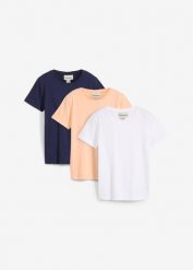 T-shirt z czystej bawełny organicznej (3-pak). Niebieskie koszulki dziewczęce bonprix, uniwersalny, bez wzorów, z bawełny, bez ramiączek. Za 67.99 zł.