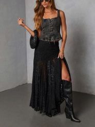 Milan Kiss Spódnica w kolorze czarnym rozmiar: L. Czarne spódniczki damskie Milan Kiss, l, bez wzorów, z koronki, midi, proste. Za 213.69 zł.