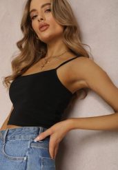 Czarny Top Tryphitheme. Czarne topy damskie Renee, l, z aplikacjami, z bawełny, bez kołnierzyka. Za 14.99 zł.
