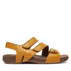 Sandały Rieker. Żółte sandały damskie Rieker, bez wzorów, bez obcasa, na płaskiej podeszwie. Za 329.99 zł.
