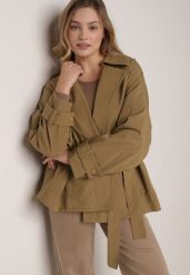 Zielona Bawełniano-Wiskozowa Kurtka Typu Krótki Trencz z Ozdobnym Guzikiem Dafena. Zielone kurtki damskie Born2be, l, bez wzorów, z bawełny, bez kaptura. Za 179.99 zł.