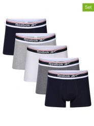 Reebok Bokserki (5 par) "Jay" w kolorze czarnym, białym i szarym rozmiar: M. Białe bokserki męskie Reebok, bez wzorów. Za 86.99 zł.