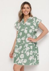Zielona Bawełniana Sukienka o Kroju Oversize w Kwiaty Liralea. Zielone sukienki damskie Born2be, na co dzień, l, bez wzorów, z bawełny, klasyczne, bez kołnierzyka, bez ramiączek, midi, oversize. W wyprzedaży za 43.99 zł.