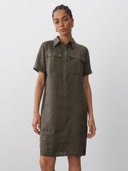 Someday Lniana sukienka w kolorze khaki rozmiar: 42. Brązowe sukienki damskie Someday, na co dzień, bez wzorów, ze lnu, bez kołnierzyka, bez ramiączek, midi, proste. Za 201.08 zł.