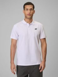 4F Koszulka polo regular męska - biała S. Białe koszulki polo męskie 4f, m, bez wzorów, z bawełny, bez ramiączek. Za 89.99 zł.