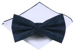 Mucha Męska z Poszetką - Chattier - Granatowa z Fakturą Materiału. Niebieskie krawaty i muchy męskie Chattier, bez wzorów, eleganckie. Za 59.00 zł.