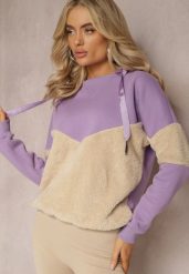 Jasnofioletowa Bawełniana Bluza z Kapturem ze Ściągaczami i Polarem Eurynia. Fioletowe bluzy z kapturem damskie Renee, z bawełny. Za 84.99 zł.