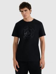 4F T-shirt regular z nadrukiem męski - czarny L. Czarne t-shirty męskie 4f, l, bez wzorów, z materiału, bez kołnierzyka. Za 59.99 zł.