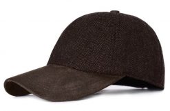 Jesienno Zimowa Czapka z Daszkiem, w Jodełkę - Pako Jeans - Brązowa. Brązowe czapki męskie Pako Jeans, na zimę, bez wzorów, z jeansu. Za 59.00 zł.