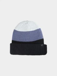 CZAPKA UNISEX ZIMOWA O PRĄŻKOWANYM SPLOCIE 4F ACAPM629 L. Czarne czapki męskie 4f, na zimę, bez wzorów, prążkowane, eleganckie. Za 44.28 zł.