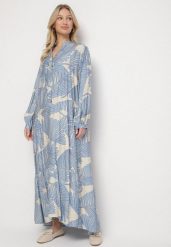 Jasnoniebieska Wiskozowa Sukienka o Rozkloszowanym Kroju w Liście Rivvesa. Niebieskie sukienki damskie Born2be, na co dzień, m, bez wzorów, z wiskozy, eleganckie, bez kołnierzyka, bez ramiączek, maxi, proste. W wyprzedaży za 111.99 zł.