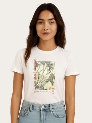 WOOOP Koszulka "Hokusai Bamboo" w kolorze białym rozmiar: L. Białe bluzki damskie Wooop, l, bez wzorów, z bawełny, bez kołnierzyka. Za 56.99 zł.