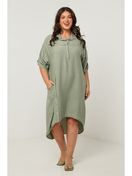 Curvy Lady Sukienka w kolorze khaki rozmiar: 48/50. Brązowe sukienki damskie Curvy Lady, bez wzorów, klasyczne, bez kołnierzyka, bez ramiączek, midi. Za 122.96 zł.