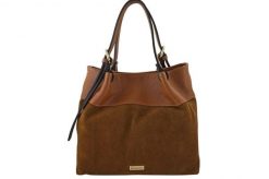 Elegancka torebka damska z naturalnego zamszu - Brązowa jasna. Brązowe torebki klasyczne damskie Barberinis, bez wzorów, z jeansu, duże, zamszowe, bez dodatków. Za 349.99 zł.