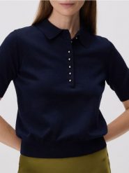 Sweter z kołnierzykiem - granatowy. Niebieskie swetry klasyczne damskie Reserved, l, z dzianiny, bez kołnierzyka. W wyprzedaży za 59.99 zł.