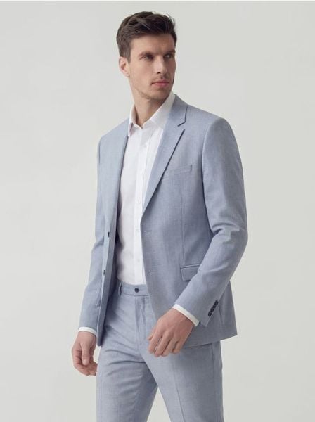 Marynarka slim fit w kratę - jasnoniebieski. Niebieskie marynarki męskie Reserved, bez wzorów, z tkaniny. Za 359.99 zł.